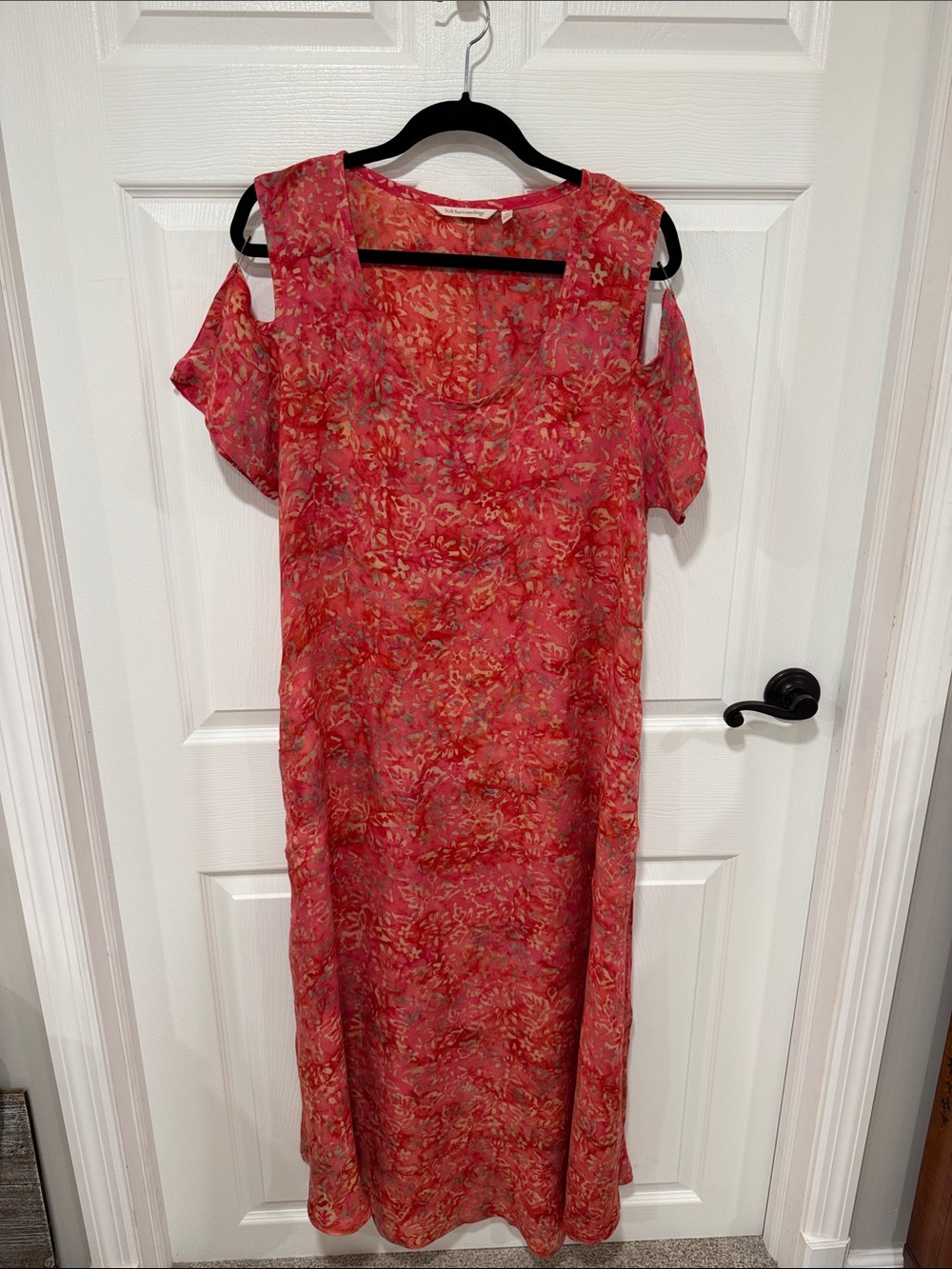 Soft Surroundings Coral with Gold Floral Cold-Shoulder Maxi Dress